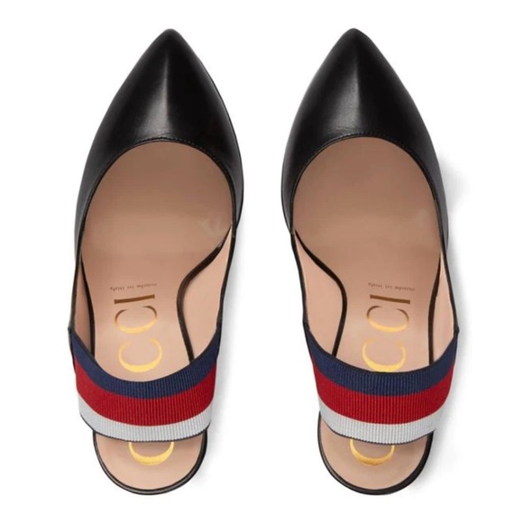 Gucci Sylvie stripe slingback leather shoes size 38 - Picture 4 of 12